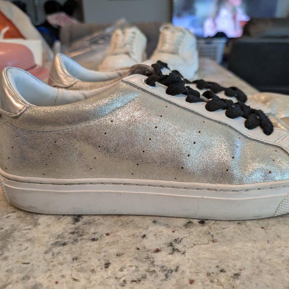 J.Crew Saturday Silver Metallic Suede women's sneaker. - Picture 2 of 6